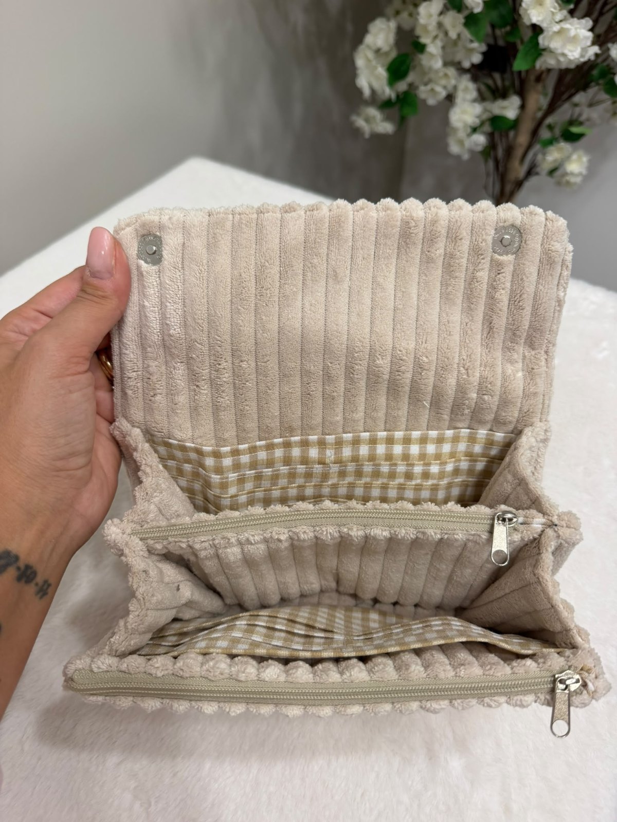 Borsellino Velluto - Beige e quadri oro