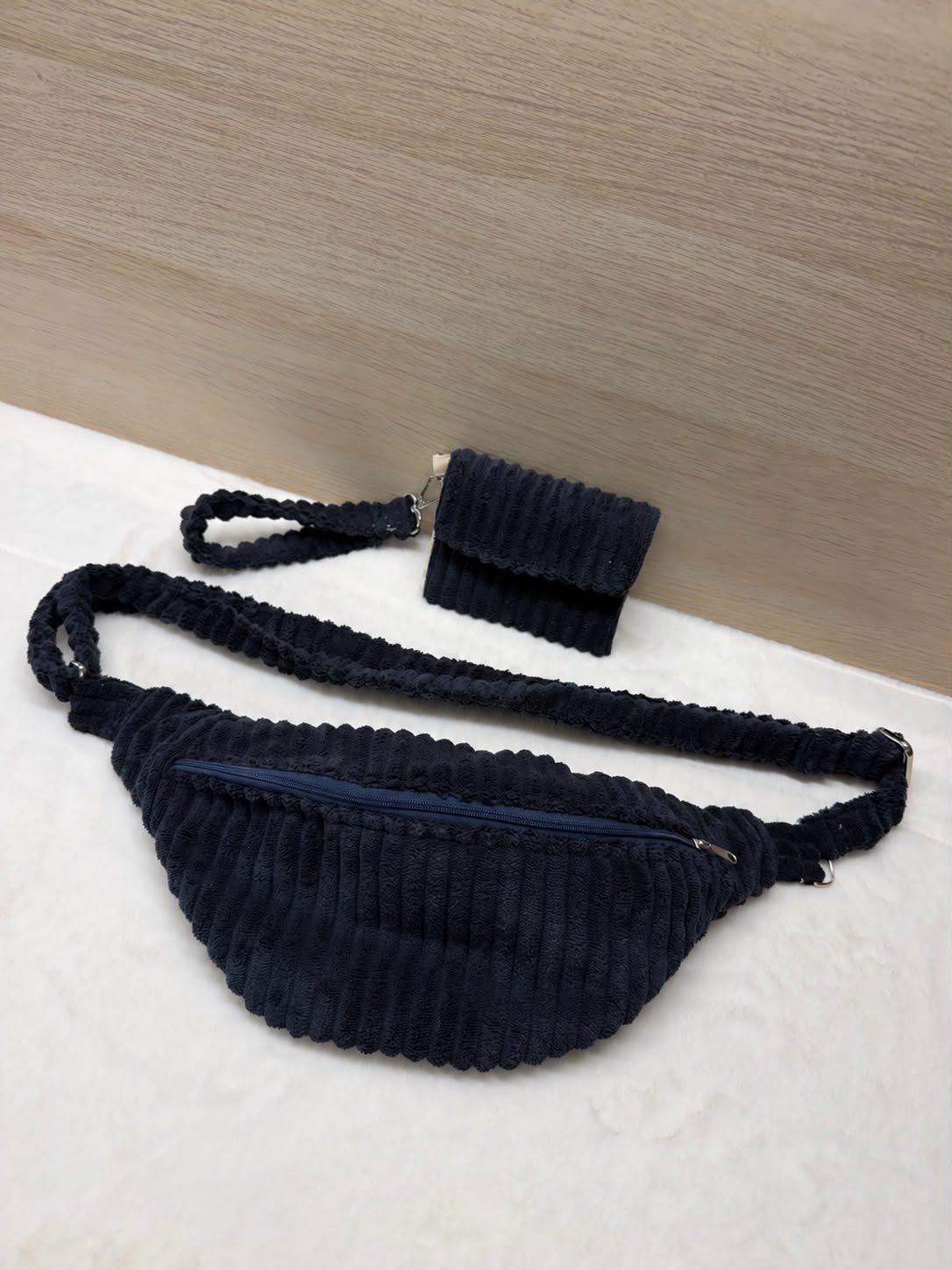 Set Marsupio + Portafoglio Mini in velluto Blu notte