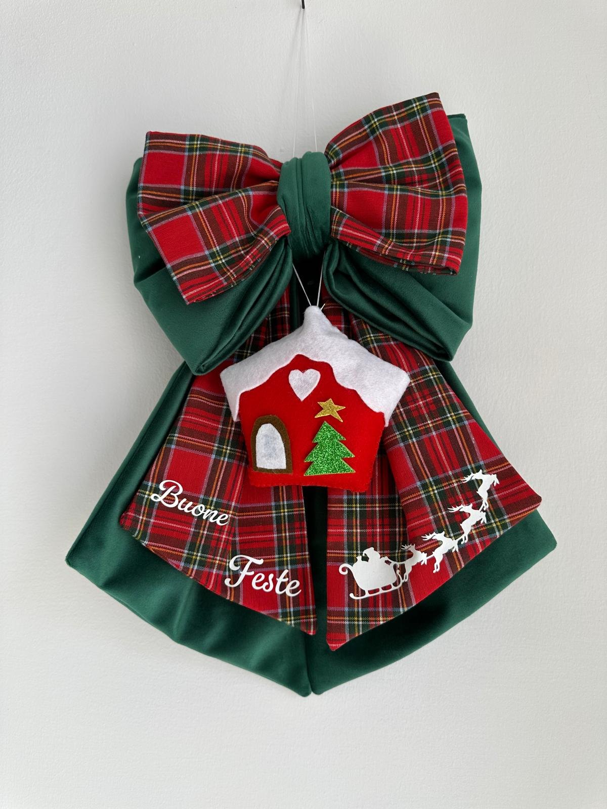 Fiocco doppio Velluto verde e Tartan