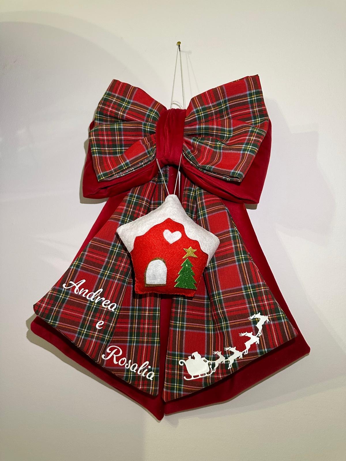 Fiocco doppio Velluto rosso e tartan