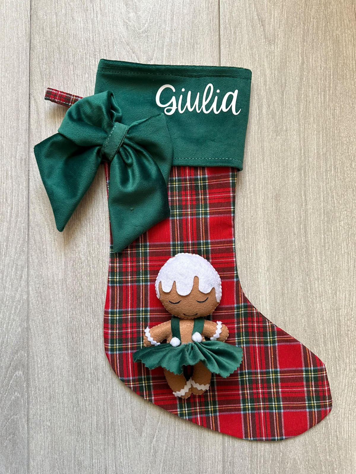 Calza Tartan e Velluto verde con Omino pan di zenzero